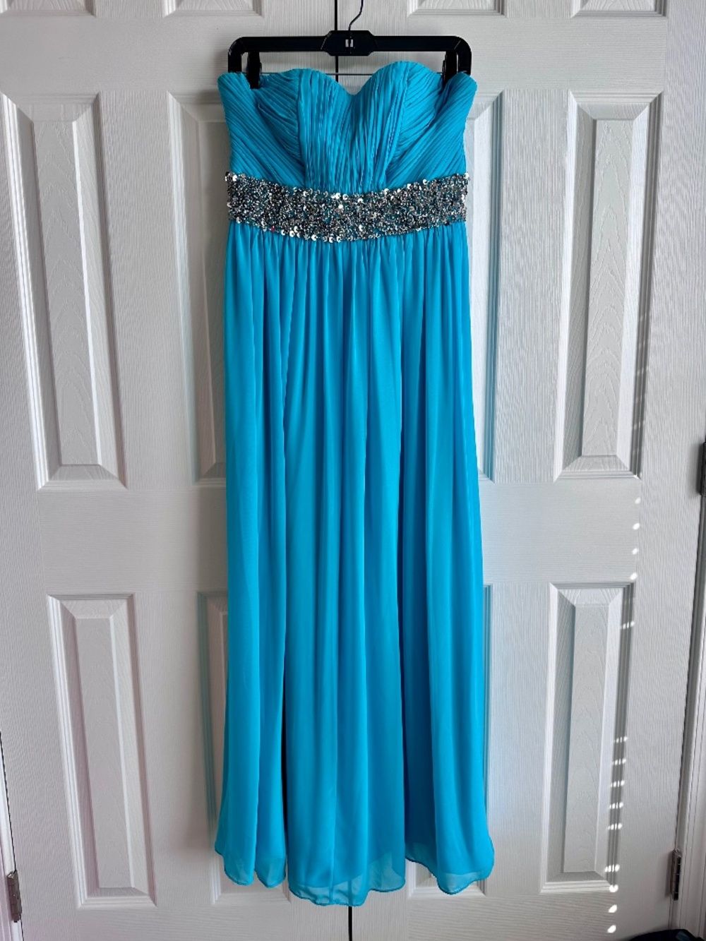 Calvin Klein Blue Strapless Beaded Empire Waist Maxi Gown Size 8